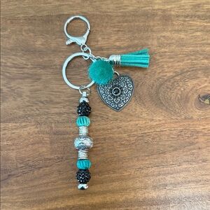 Silver and Teal Keychain with Heart Charm